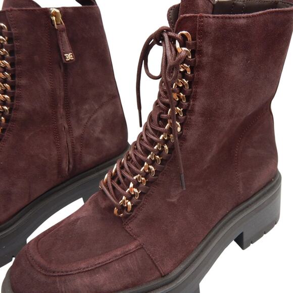 Sam Edelman Lovrin Suede Chain Lace Up Chunky Combat Platform Boots Burgundy 8M - Picture 4 of 9